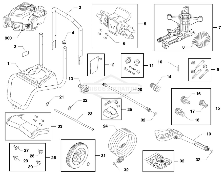 Briggs & Stratton pressure washer model 020739 replacement parts, pump breakdown, repair kits, owners manual and upgrade pump.